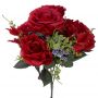 Flor Artificial Buquê De Rosas Vermelhas 48 Cm Com Complementos De Mini Flores E Folhagens