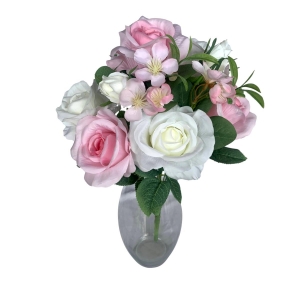 Flor Artificial Buquê De Rosas Grande 50Cm 9 Hastes De Aparência Realista Linha Premium Branco Com Rosa