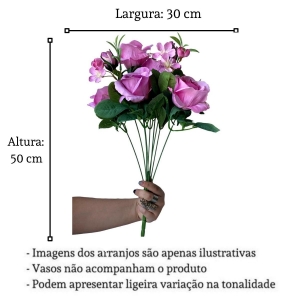 Flor Artificial Buquê De Rosas Grandes 50Cm 9 Hastes De Aparência Realista Linha Premium Lilás