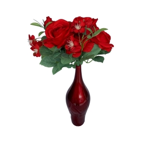 Flor Artificial Buquê De Rosas Grandes 50Cm 9 Hastes De Aparência Realista Linha Premium Na Cor Vermelha