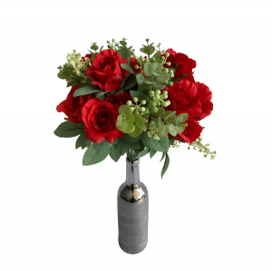 Flor Artificial Buquê de Rosas Grandes 45cm com Folhagens Premium de Qualidade e Realismo Na Cor Vermelha