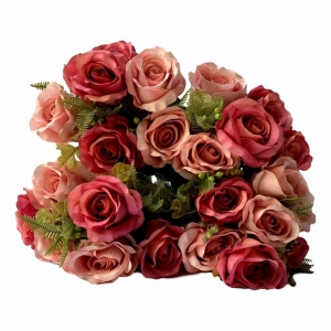 Flor Artificial Buquê De Rosas Grandes Com Flores E Folhagens 50 Cm Pronta Entrega Na Cor Rosa