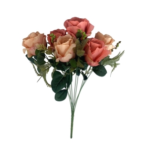 Flor Artificial Buquê de Rosas Grandes com Flores e Folhagens 50 cm Pronta Entrega Salmão