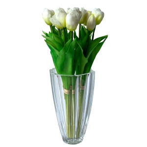 Flor Artificial Buquê de Tulipa 40cm em Silicone Toque Real Branco