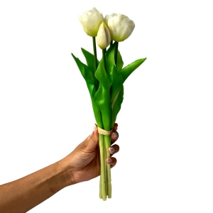 Flor Artificial Buquê de Tulipa 40cm em Silicone Toque Real Branco