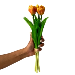 Flor Artificial Buquê de Tulipa 40 cm em Silicone Toque Real Laranja