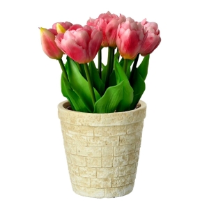 Flor Artificial Buquê de Tulipa 40cm em Silicone Toque Real Rosa