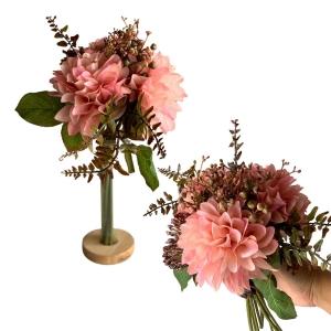 Flor Artificial Buquê Ramalhete de Dália Rosa Realista 30cm Para Casamento