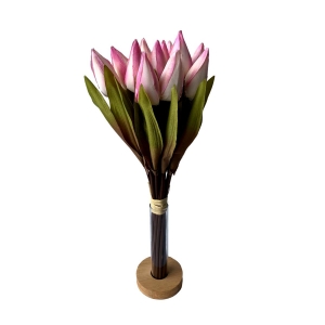 Flor Artificial Mini Buquê de Tulipas Artificiais 35cm Para Casamento Cor Rosa