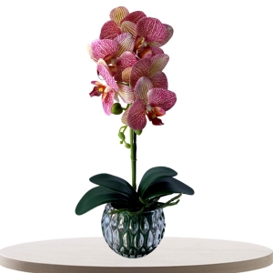Flor Artificial Com Vaso De Orquídea Artificial Em Silicone 42 Cm De Altura Arranjo Premium No Vaso de Vidro Na Cor Rosa