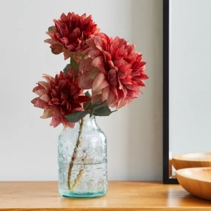 Flor Artificial Galho de Dálias Rosas com 3 Botões Artificiais 70cm Realista