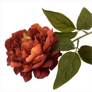 Flor Artificial Galho Longo de Peônia Vermelha Outonada 73cm Para Decoração e Enfeite