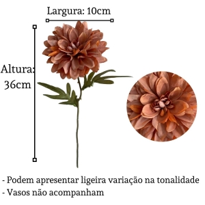 Flor Artificial Haste de Dália Premium 36 cm Enfeites Para Sala Laranja