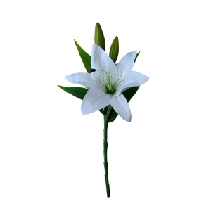 Flor Artificial Lírio em Silicone 38 cm Toque Real Para Decoração Cor Branco