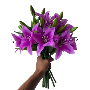 Flor Artificial Lírio em Silicone 38cm Toque Real Para Decoração Cor Lilás