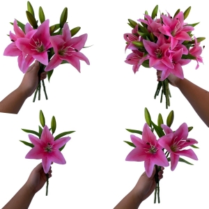 Flor Artificial Lírio em Silicone 38cm Toque Real Para Decoração Cor Pink