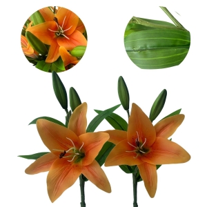Flor Artificial Lírio Silicone Toque Real Para Decoração Laranja