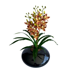 Flor Artificial Orquídea Laranja Realista em Silicone