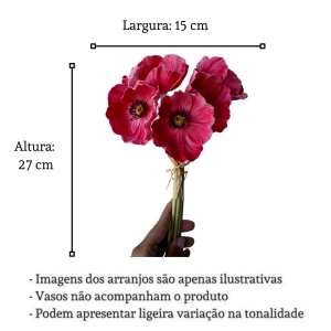 Flor Artificial Ramalhete de Papoula 6 Flores em Silicone Linha Premium Pink