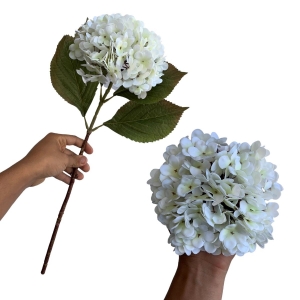 Galho de Hortênsia Flor Artificial Silicone Toque Real Branca