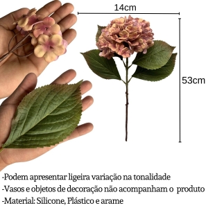 Galho de Hortênsia Flor Artificial Silicone Toque Real Rosa