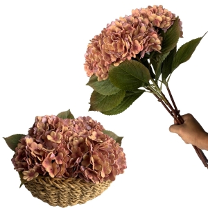 Galho de Hortênsia Flor Artificial Silicone Toque Real Rosa