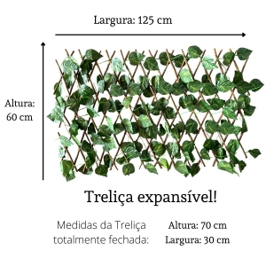 Jardim Vertical Artificial Treliça de Madeira com Folhagens Artificiais 60 cm Para Decoração de Parede