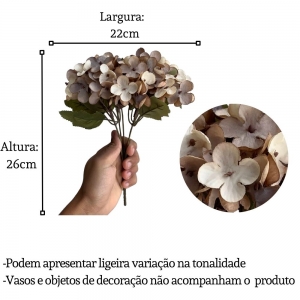 Mini Buquê de Hortênsia Flor Artificial Realista Marrom