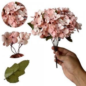 Mini Buquê de Hortênsia Flor Artificial Realista Rosa