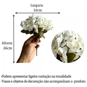Mini Buquê de Hortênsia Flor Artificial Realista Branca