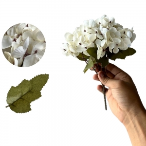 Mini Buquê de Hortênsia Flor Artificial Realista Branca