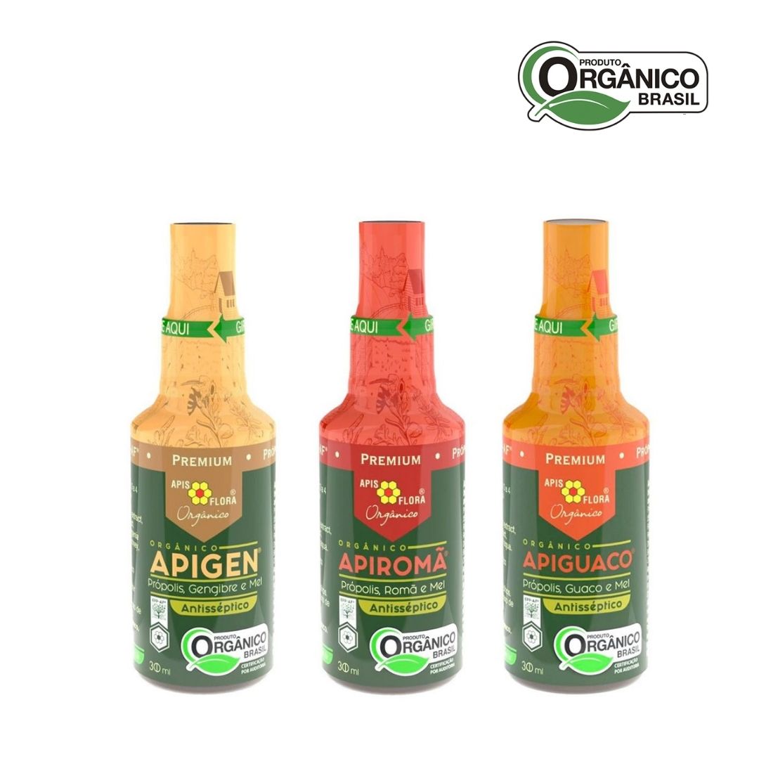 Kit 3 Sprays de Própolis Orgânico - Gengibre, Romã e Guaco