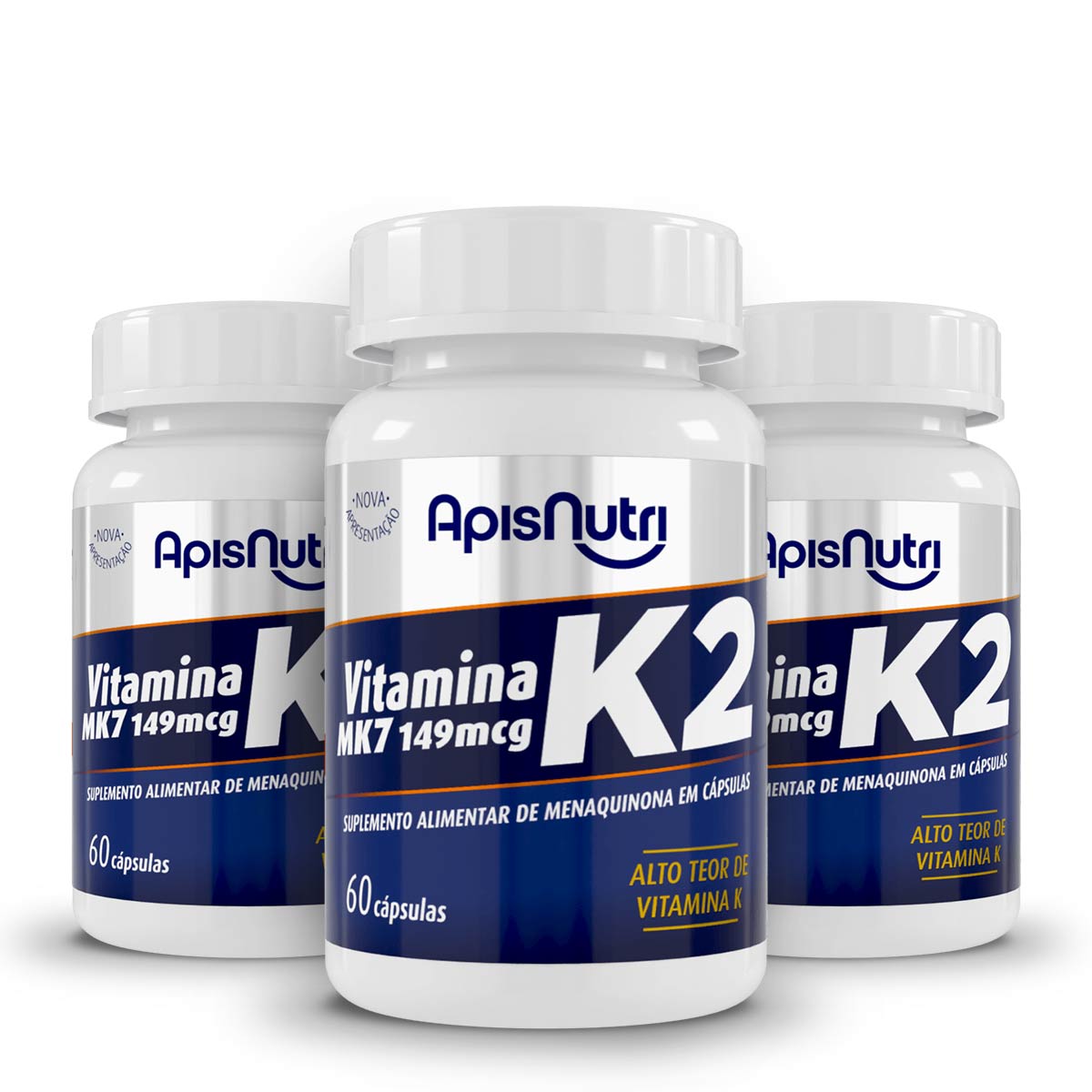 Suplemento de Vitamina K2 MK7 60 Cápsulas 300mg ApisNutri - Kit 3 unidades