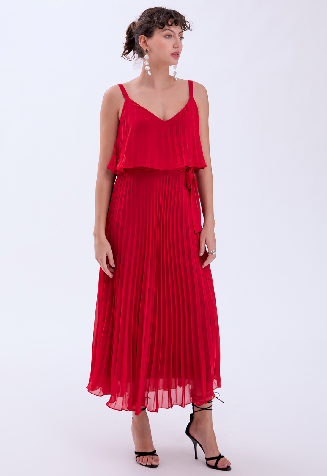Vestido de festa plissado vermelho - Ref. 2466