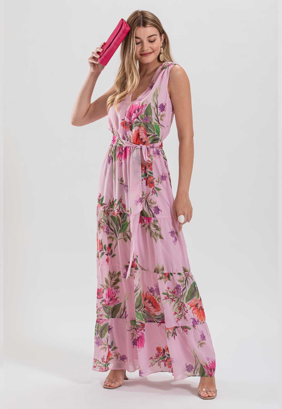 Vestido estampado floral rosa  - Ref. 2648