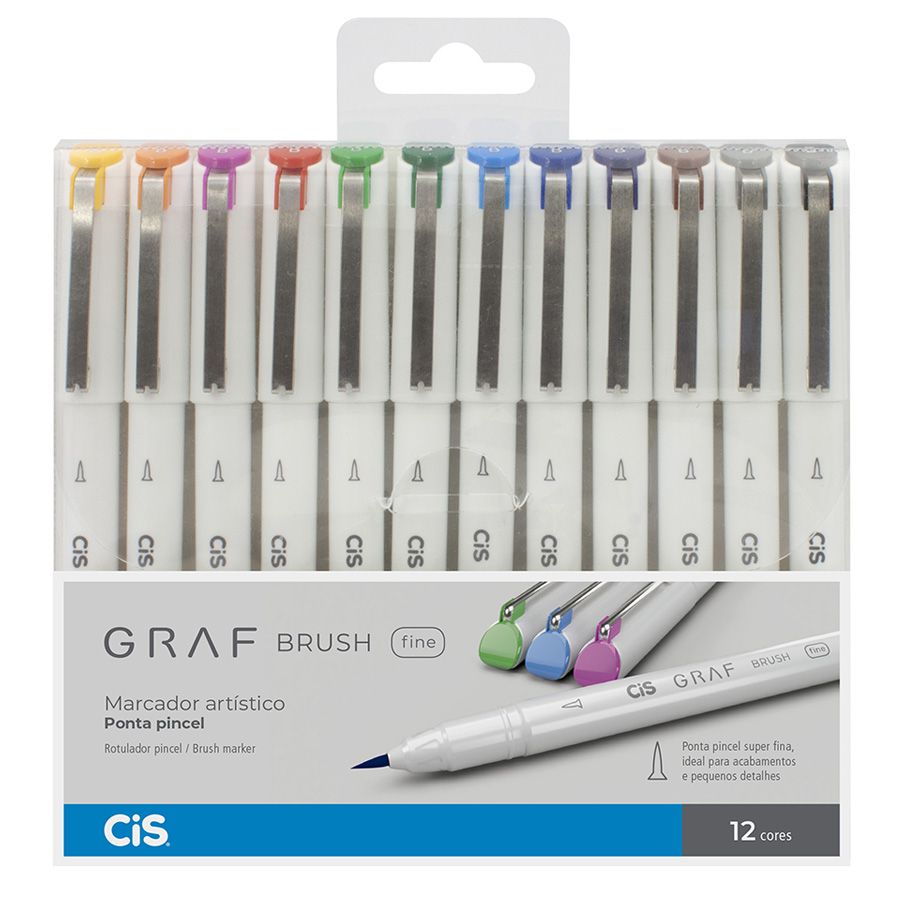 Caneta Brush Pen Cis Graf Fine 12 Cores