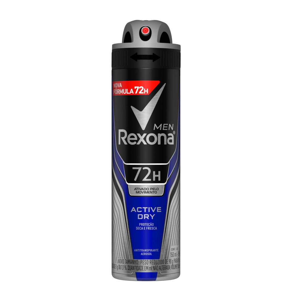 Desodorante Antitranspirante Aerosol Masculino Rexona Active Dry 72 horas 150ml