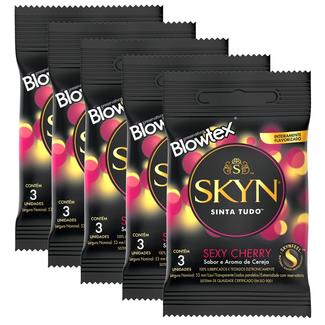 Kit 5 Pacotes Preservativo SKYN Sexy Cherry C/ 3 Unidades Cada