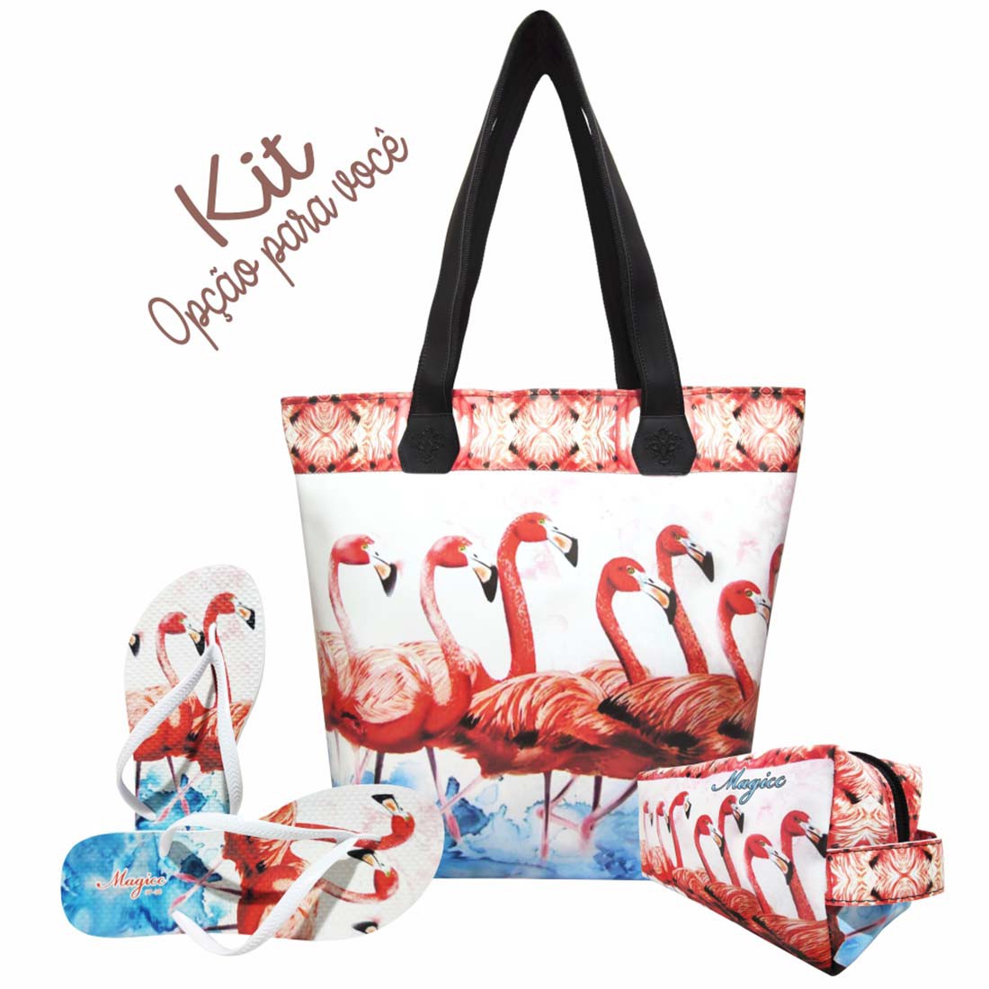 Bolsa Tropical Feminina Flamingos Vermelhos, Magicc