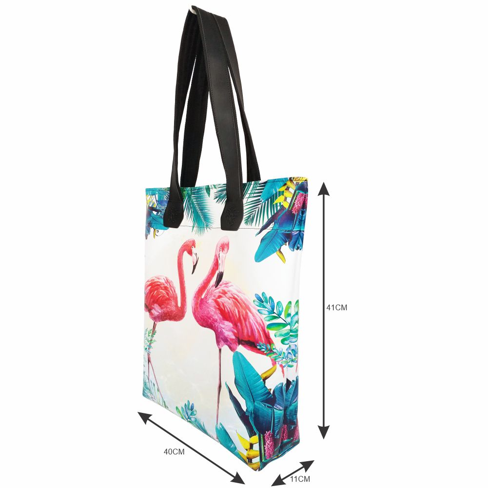 Kit Tropical Feminino Flamingos com Bolsa, Necessaire e Chinelo, Magicc