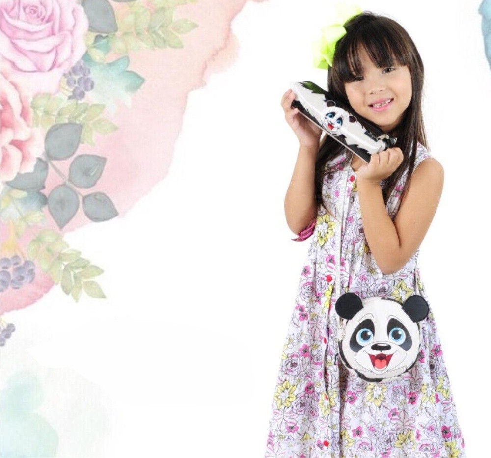Kit Infantil Feminino Bolsa e Estojo Ursinho Panda, Magicc Bolsas