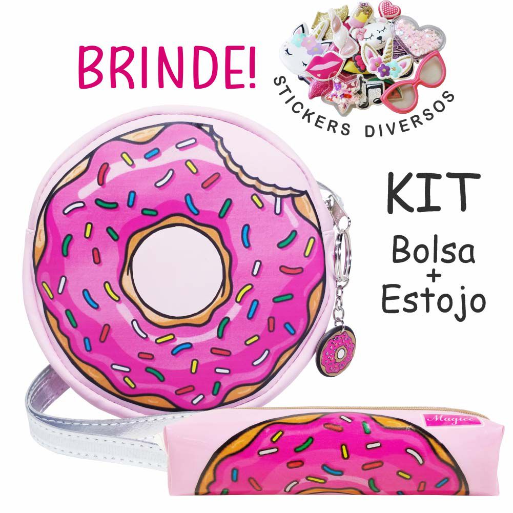 Kit Infantil  Bolsa e Estojo Donuts, Magicc Bolsas