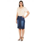 Saia Jeans Midi com Used e Recortes com Nervuras Dyork Jeans