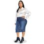 Saia Jeans Midi Plus Size com Barra Desfiada Dyork Moda Evangélica