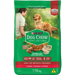Ração Dog Chow Extra Life Adultos Médios e Grandes Carne , Frango e Arroz - 15 Kg  