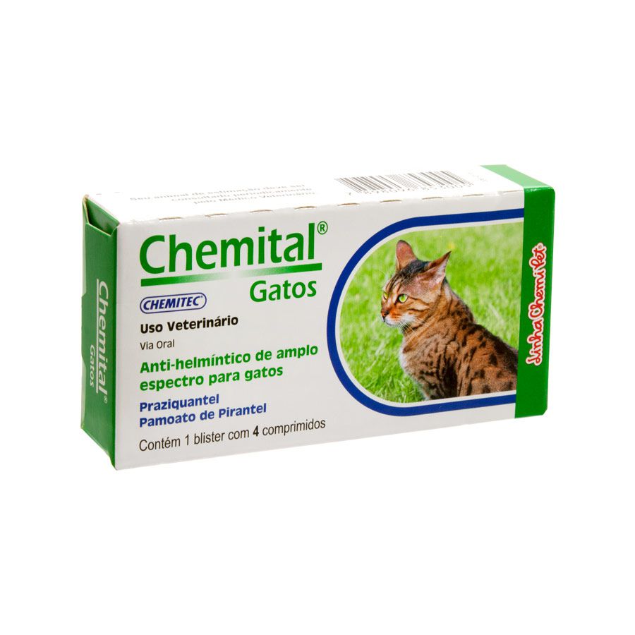 Vermífugo Chemital Gatos - 4 Comprimidos