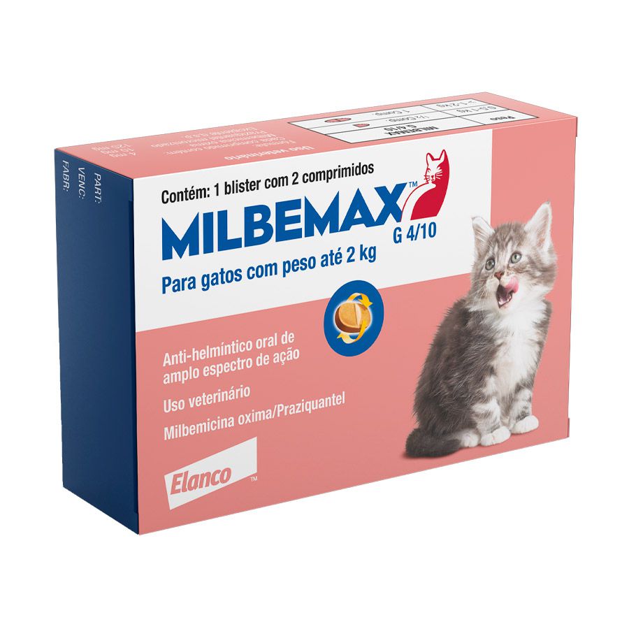 Vermífugo Milbemax Gatos Ate 2 Kg - 2 Comprimidos