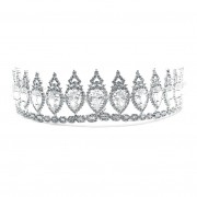Coroa para Noivas, Cravejada Zircônias Nobres em Forma de Gota e Banho de Prata - Coroa Ándria
