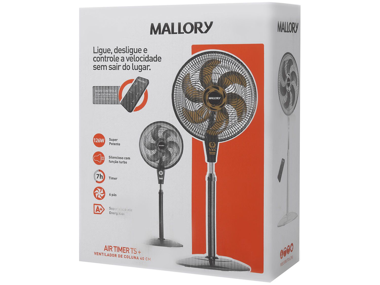 Ventilador de Coluna Mallory Air Timer TS+ - 40cm 3 Velocidades Controle Remoto