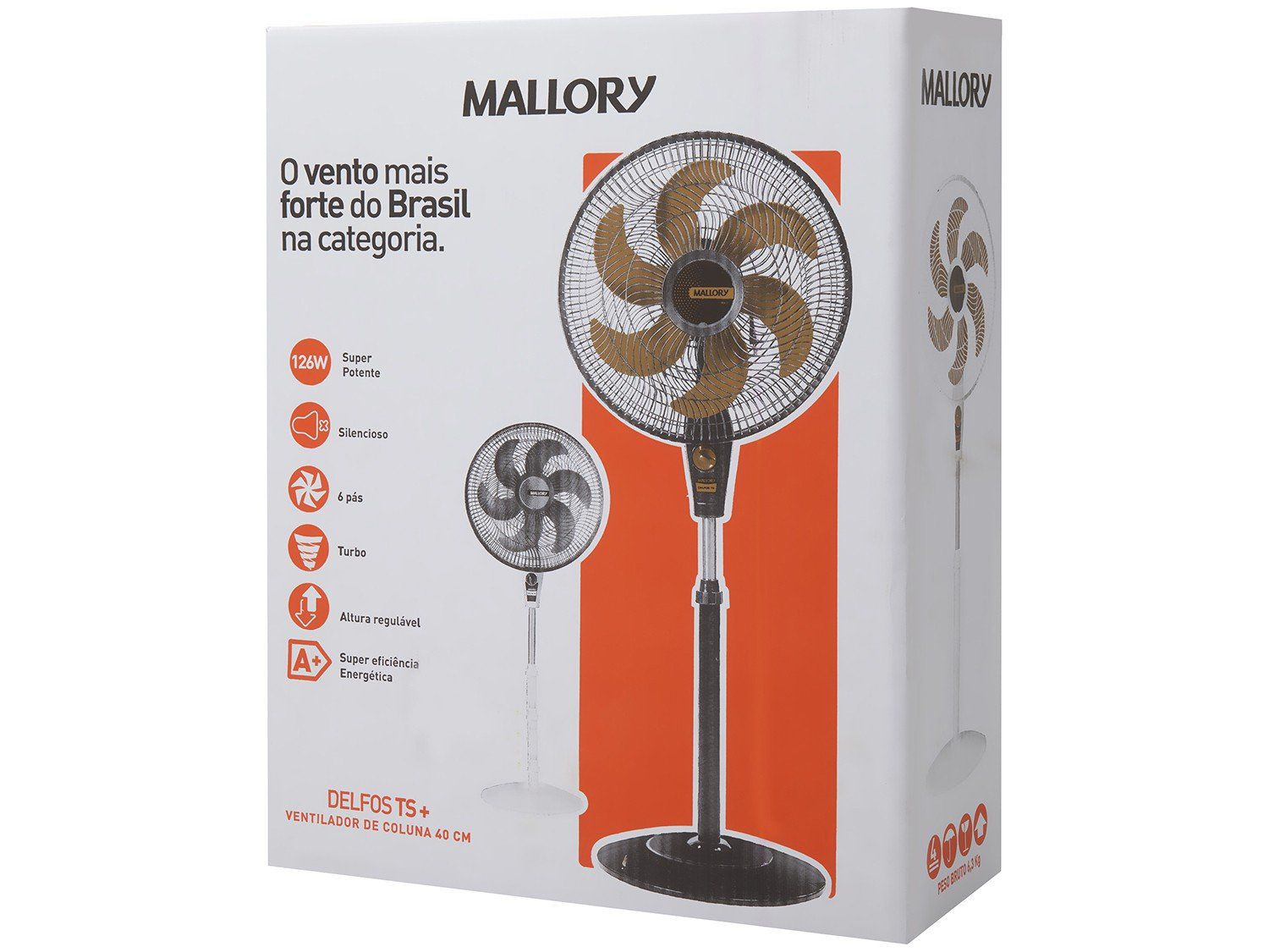 Ventilador Mallory Coluna 40cm Delfos TS + Preto Dourado